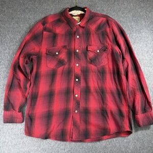 Roebuck & Co. Flannel Shirt‎ Mens Size L Red & Black Buffalo Plaid Pearl Snap
